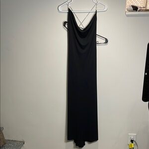 Vintage Black Sleeveless Crystal Spaghetti Strap Slip Dress